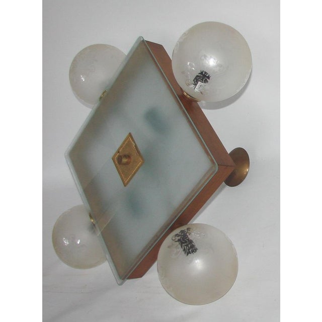 Mid-Century Ceiling Light in Brass, Wood and Frosted Glass, 1950s For Sale - Image 9 of 15