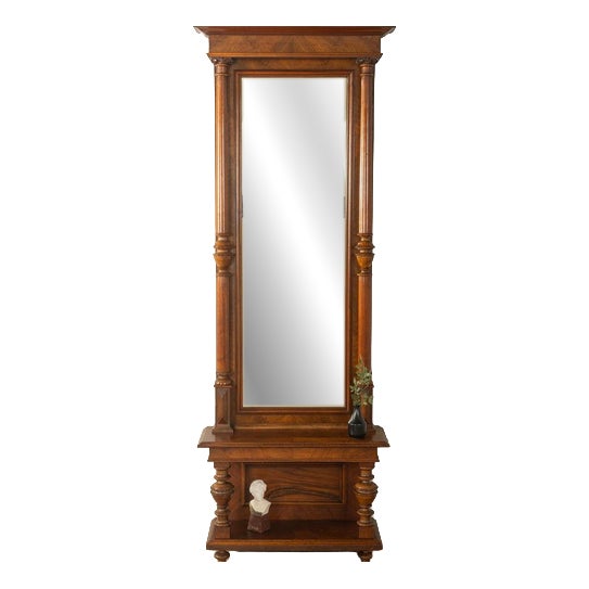 Art Deco Standing Mirror with Console For Sale