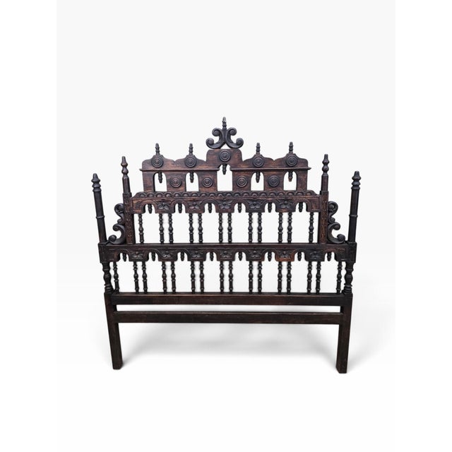 Pagoda Spanish Revival Spindle Carved Headboard Full For Sale In Chicago - Image 6 of 11