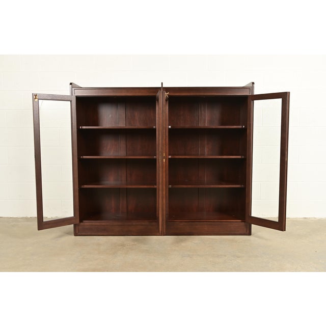 1920s Limbert Style Antique Arts & Crafts Mahogany Double Bookcase Cabinet, Newly Refinished For Sale - Image 5 of 12