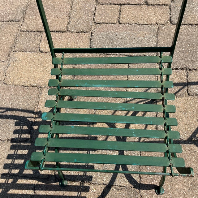 French Vintage 1960’s French Green Iron Bistro Folding Garden Chairs - A Pair For Sale - Image 3 of 11