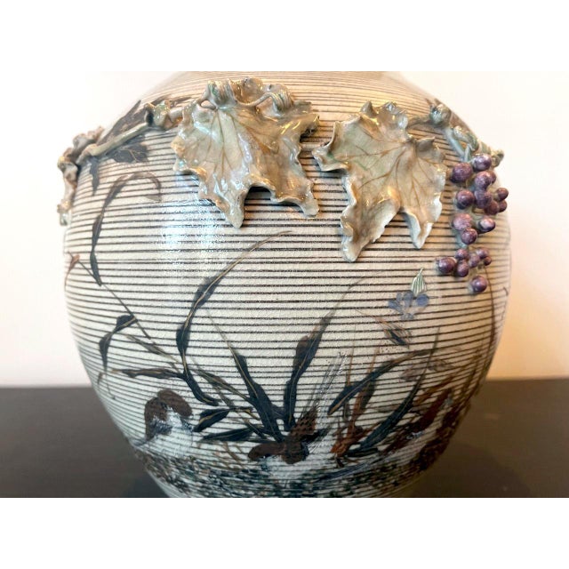 Japanese Porcelain Vase with Relief Surface Makuzu Kozan For Sale - Image 4 of 17