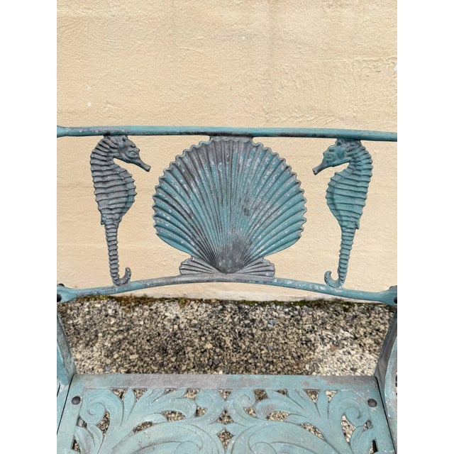 Late 20th Century Molla Cast Aluminum Seahorse and Seashell "Breakers" 4 Seat Outdoor Patio Bench For Sale - Image 9 of 13