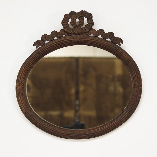 Wood Antique Louis French Oak Mirror with Bow For Sale - Image 7 of 7