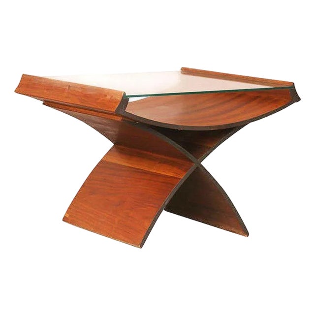Mid 20th Century Molded Sculptural Plywood Hourglass Side Drink Table With Glass Top For Sale
