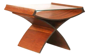 Mid 20th Century Molded Sculptural Plywood Hourglass Side Drink Table With Glass Top