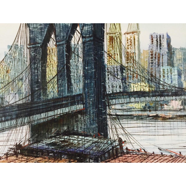 1970s Vintage Brooklyn Bridge With Twin Towers Painting Chairish