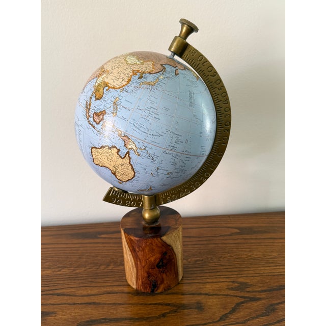 Blue Globe on Wooden Stand With Brass Meridian For Sale - Image 4 of 9