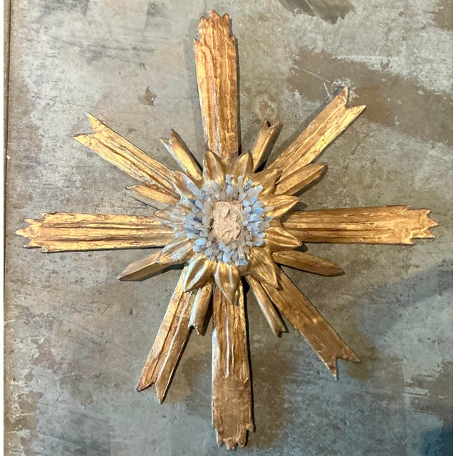 Vintage Baroque Style Gilt Wood Putti Aura Wall Sculpture For Sale - Image 4 of 7