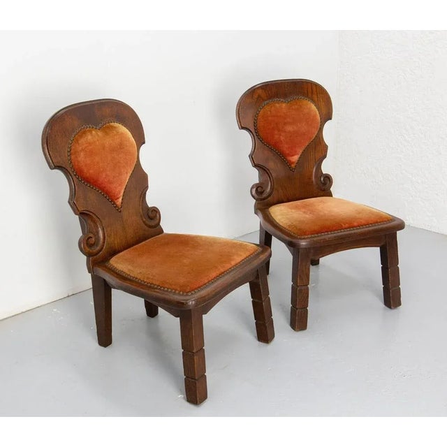 Wood Low Mid-Century French Oak Side Chairs in Swiss Alp Style, 1960, Set of 2 For Sale - Image 7 of 12