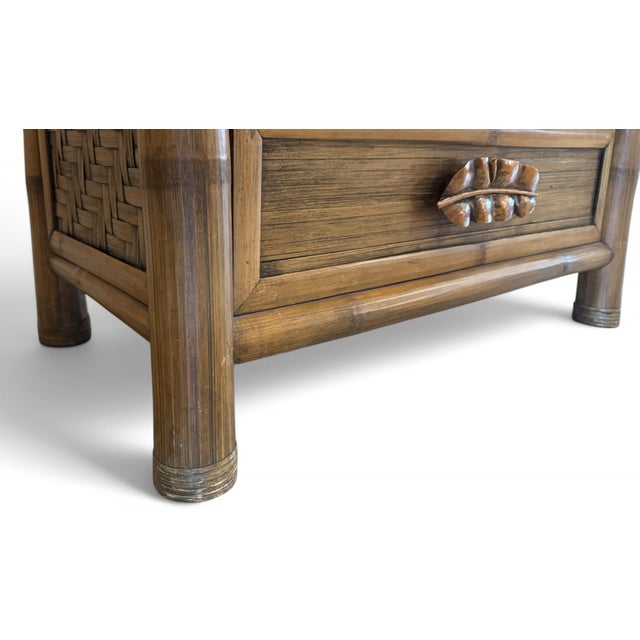 Vintage Coastal Rattan & Bamboo Nightstands - A Pair For Sale - Image 9 of 12