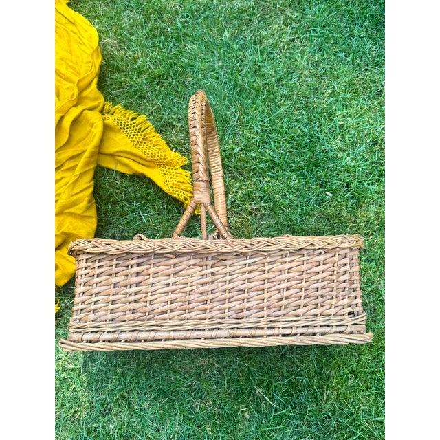 Vintage French Willow Wine Bottle Carrier Basket For Sale - Image 9 of 12
