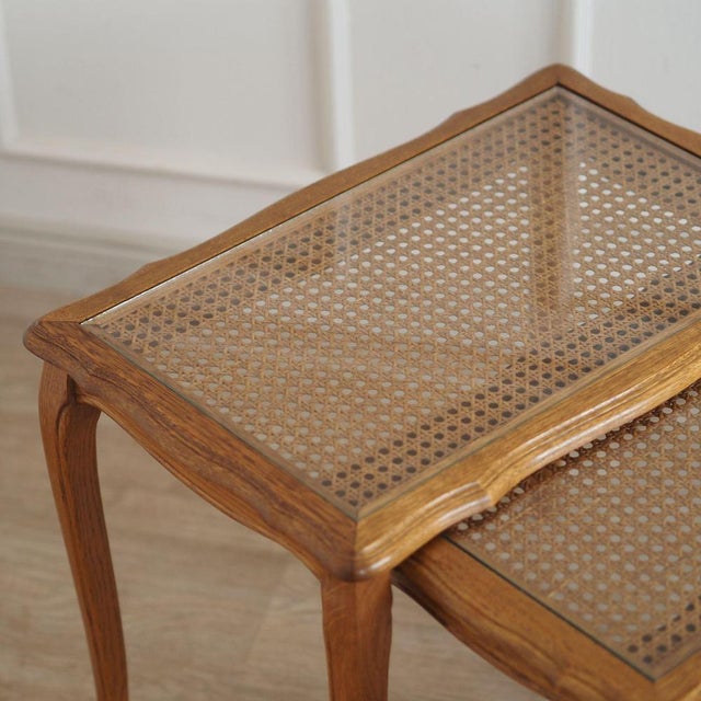 Wood Vintage Nesting Tables in Viennese Wicker, Set of 3 For Sale - Image 7 of 13