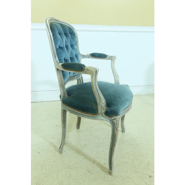 Pair French Louis XV Style Decorator Open Armchairs For Sale - Image 9 of 13