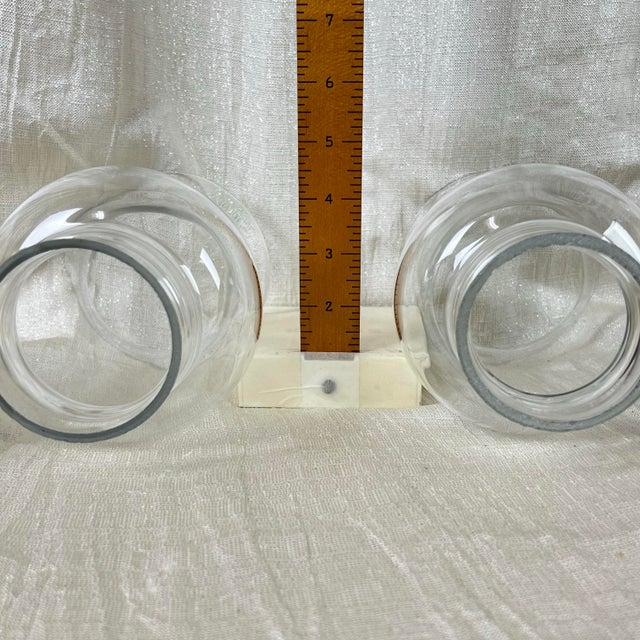 Pair Vintage Italian Wood & Blown Glass Hurricane Candle Holders For Sale In Portland, OR - Image 6 of 12