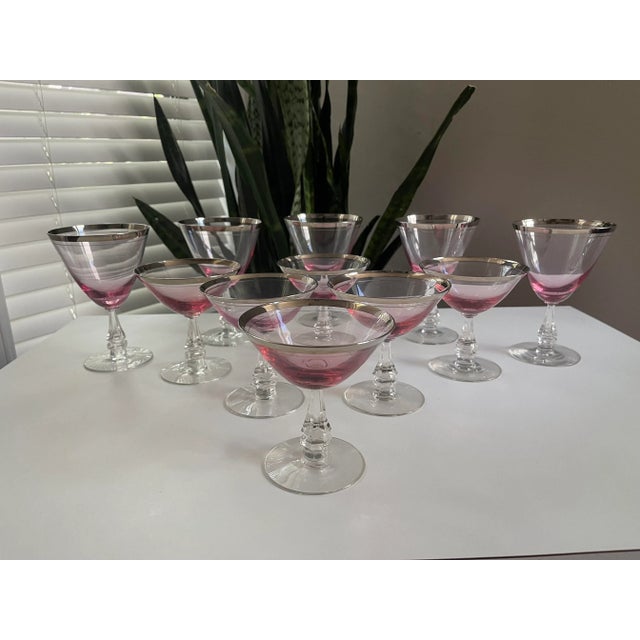 Tiffin Franciscan Pink Wisteria Stemware Glasses With Silver Rims - 11 Pieces For Sale - Image 13 of 13