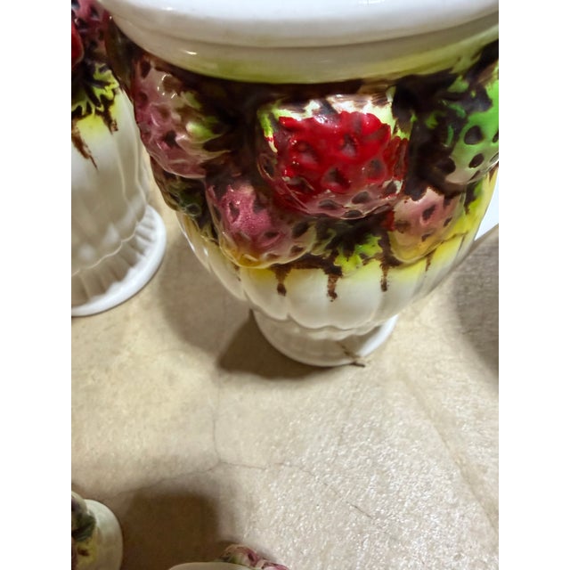 1970s Vintage Japanese Hand-Painted Ceramic Strawberry Canister & Measuring Set - 8 Pieces For Sale - Image 4 of 11