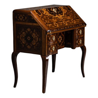 Antique Baroque Fall-Front Secretaire with Marquetry Surface, 1700s For Sale