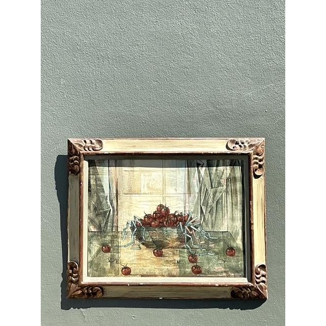 Rustic European Vintage Original 1969 Still Life Oil on Canvas For Sale - Image 3 of 14
