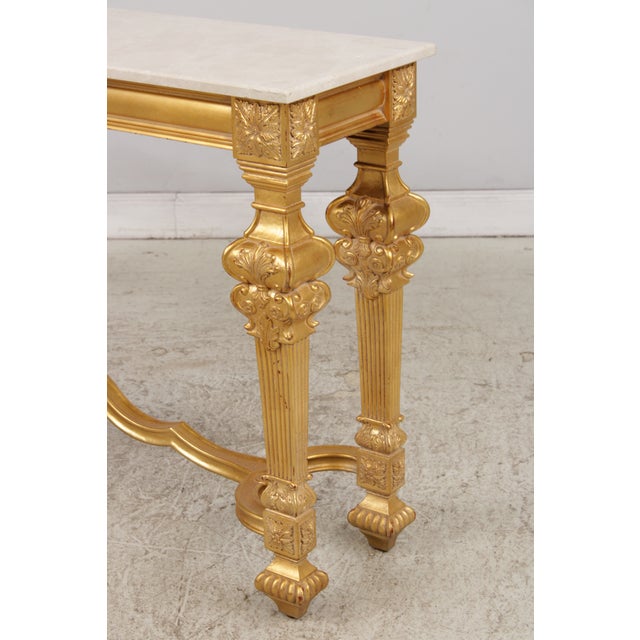 Rococo Style Gilt & Gold Marble Top Console Table For Sale - Image 16 of 18