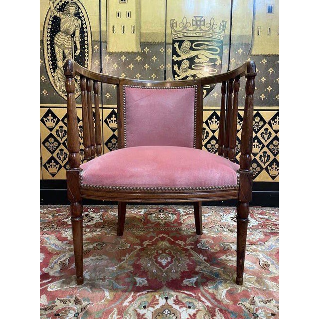 English Mahogany and Pink Velvet Office Chair For Sale - Image 6 of 6
