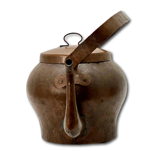 Copper Large Unusual Antique French Arts & Crafts Hand Wrought Solid Copper Tea Kettle - Circa Early 1900s For Sale - Image 8 of 12