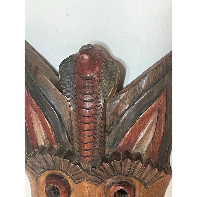 Contemporary Mid 20th Century Thai Hand-Carved Wood Monkey Mask With Sculptural Cobra Headdress For Sale - Image 3 of 11
