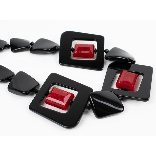 Burgundy Angela Caputi Red and Black Resin Beaded Choker Necklace For Sale - Image 8 of 8