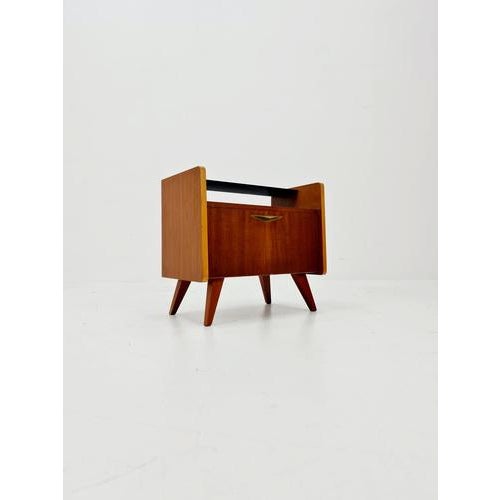 German Mid century Teak with Glas Top nightstand/ bedside table BY WK Möbel , 1960s It is in good vintage condition,...