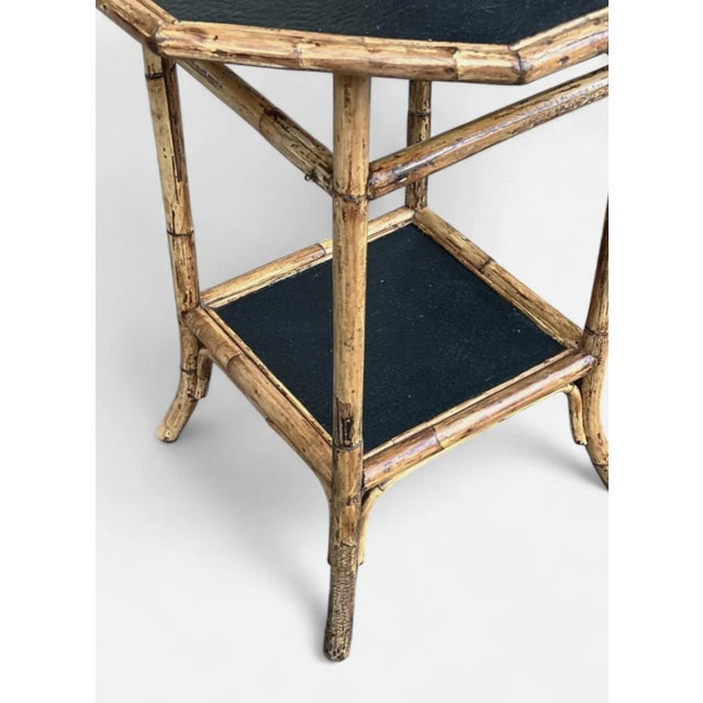 Vintage Coastal Bamboo Octagonal End Table With Black Inset Shelves For Sale - Image 15 of 18