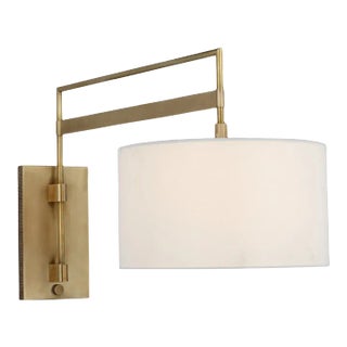 Ray Booth for Visual Comfort Signature Gael Large Articulating Wall Light in Antique Brass with Linen Shade For Sale