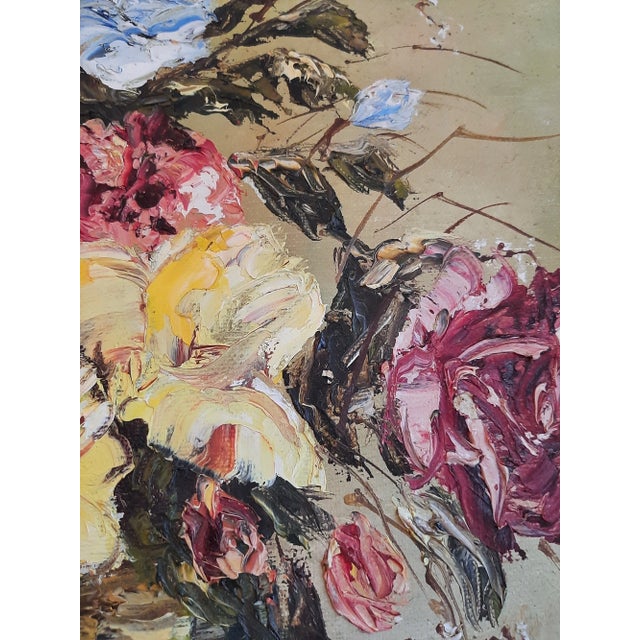 Vintage Floral Still-Life Impasto Painting Flowers Signed For Sale - Image 9 of 10