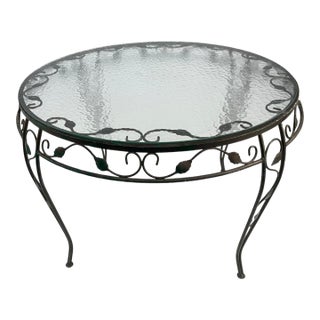 Vintage Wrought Iron Round Patio Table With Glass For Sale