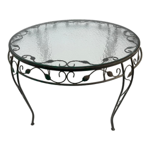 Vintage Wrought Iron Round Patio Table With Glass