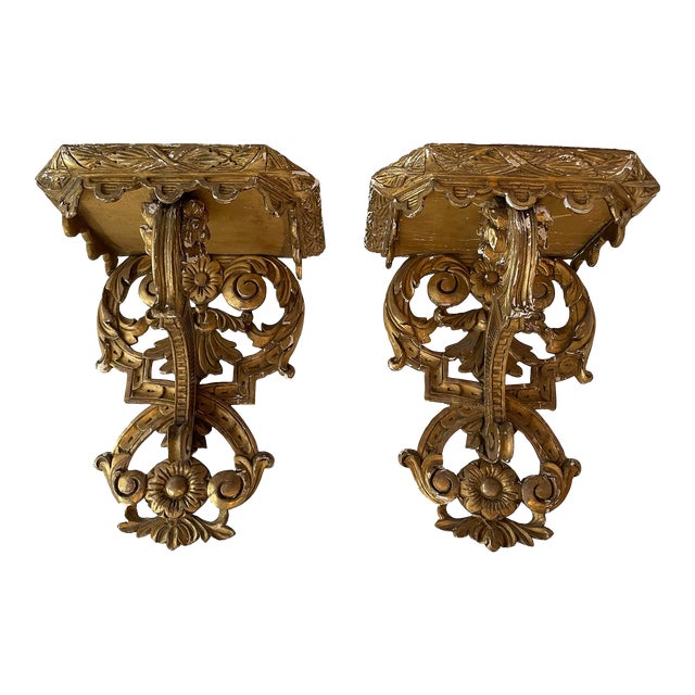 Antique Neoclassical Antique Gilt Wall Brackets- A Pair For Sale
