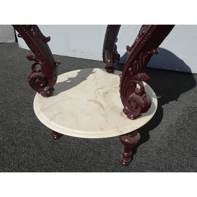 Pair of Vintage Victorian Style Two Tier Marble Top Side Tables ~ Accent Tables For Sale - Image 10 of 17