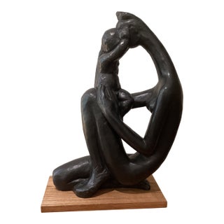 1970s Vintage Abstract Patinaed Sculpture " Mother and Child" by Manuel Carbonell for Austin Productions For Sale