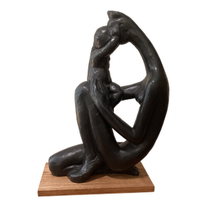 1970s Vintage Abstract Patinaed Sculpture " Mother and Child" by Manuel Carbonell for Austin Productions
