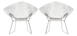Mid Century Silver Diamond Wire Lounge Chairs by Harry Bertoia for Knoll