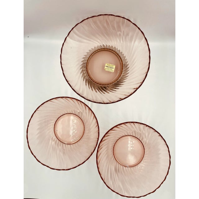 Metal Vintage French Pink Glass Bowls- Set of 3 For Sale - Image 7 of 13