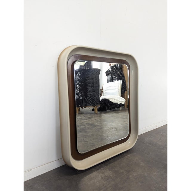 Italian Mirror in Resin and Teak, 1970s, in Very Good conditions.