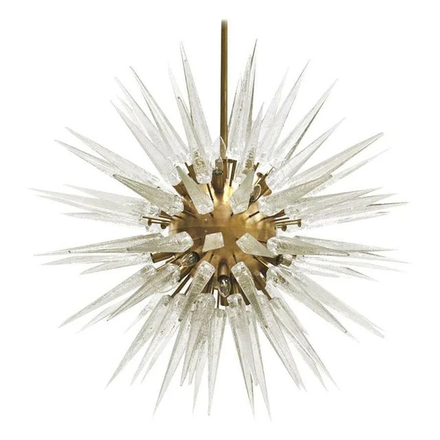 Mid Century Sputnik Murano Glass and Brass Italian Chandelier For Sale - Image 13 of 13
