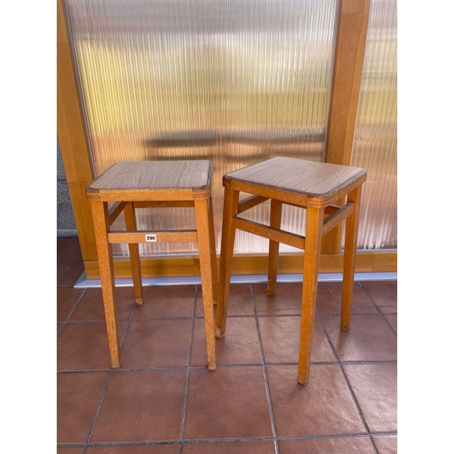 Set of Vintage Stools in Beech and Vinyl, 1970s For Sale - Image 4 of 4