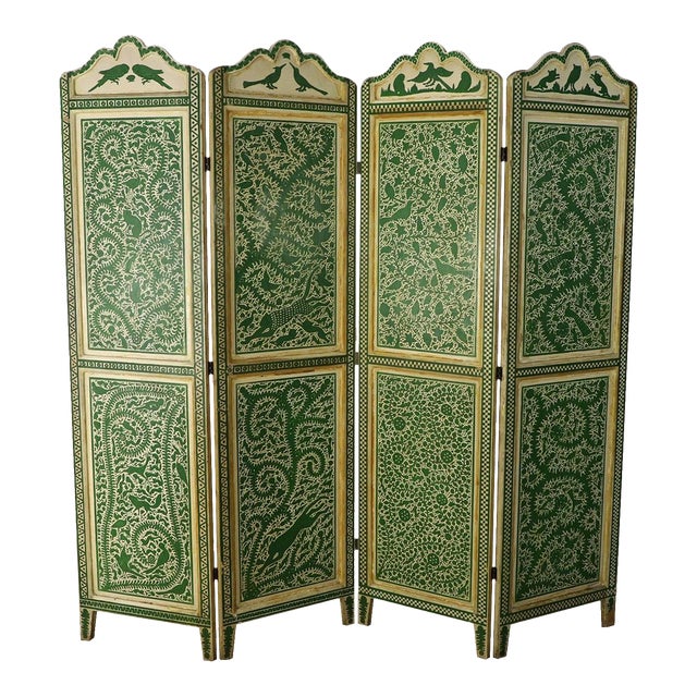 Antique Mexican Hand painted Olinalá Screen Divider For Sale