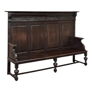 19th Century English Renaissance Revival Oak Hall Bench For Sale