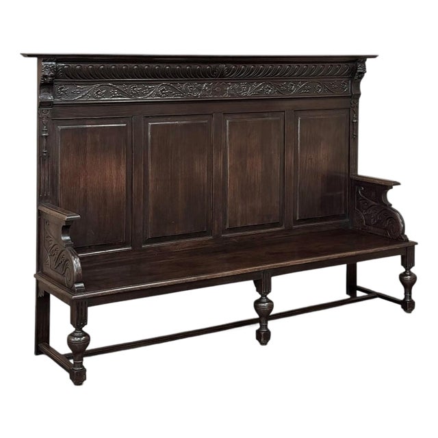 19th Century English Renaissance Revival Oak Hall Bench For Sale