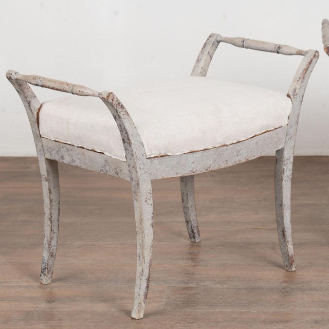 Pair, Early 20th Century Swedish Gray Gustavian Tabouret Stools For Sale - Image 4 of 15