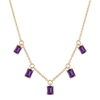 Dainty Amethyst Drop Necklace - Emerald Cut Purple Gemstone Necklace - Delicate Chain Link Necklace For Sale