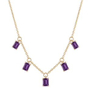 Dainty Amethyst Drop Necklace - Emerald Cut Purple Gemstone Necklace - Delicate Chain Link Necklace