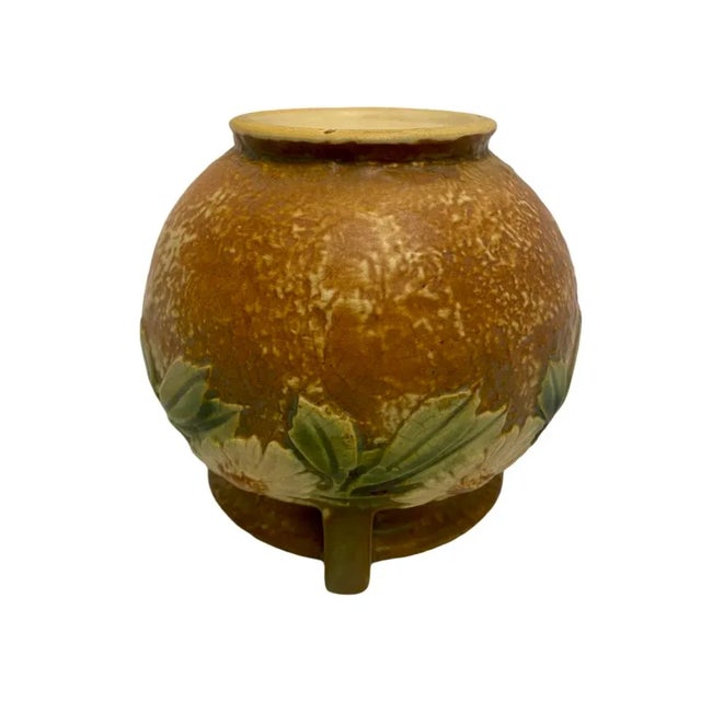 Tan Antique Roseville Dahlrose Bowl Brown Green Yellow in Color 1920’s For Sale - Image 8 of 8